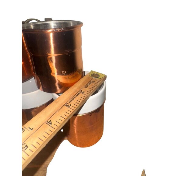 Set Of 7 Copper & White Ceramic Mugs With Brass Handles - Picture 3 of 7
